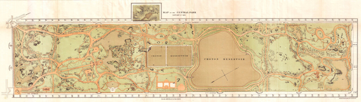 1870, Vaux And Olmstead Map Of Central Park, New York City