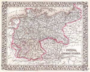 1872, Mitchell Map of Prussia, Germany