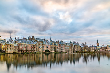 Binnenhof Palace at the Hofvijver lake in the Hague, the Netherlands