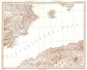 1873, Stieler's Map of Ibiza and Spanish and African Coasts