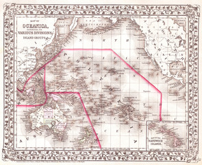 1874, Mitchell Map of Australia, Polynesia and Hawaii