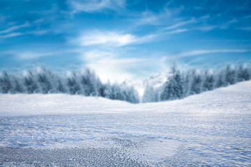 Winter background of free space and ice road 