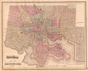 Fototapeta premium 1874, Gray Map of Baltimore, Maryland