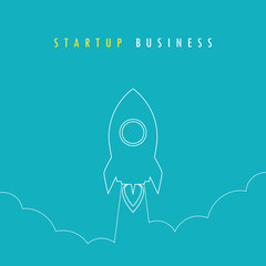 rocket launch start up concept outline drawing vector illustration EPS10