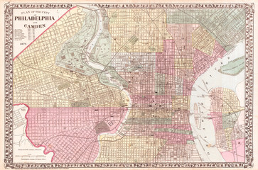 1876, Mitchell Map of Philadelphia, Pennsylvania
