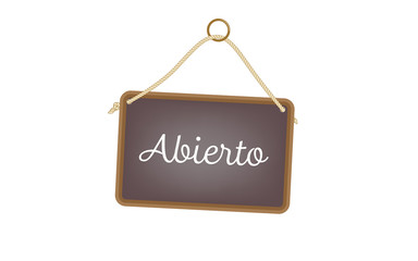 Vector image of a traditional door sign and text in Spanish - Abierto