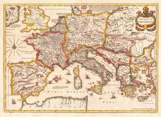 Naklejka premium 1657, Jansson Map of the Empire of Charlemagne