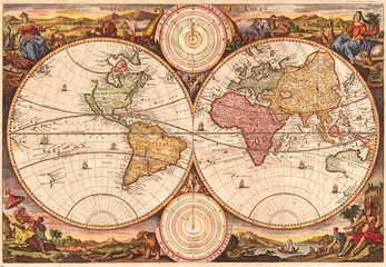 1730, Stoopendaal Weltkarte in zwei Hemisphären © PicturePast