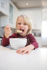 Boy having his breakfast at home