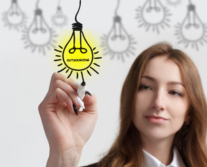 Business, technology, internet and networking concept. Young entrepreneur showing keyword:...