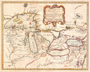 Fototapeta na wymiar 1755, Bellin Map of the Great Lakes
