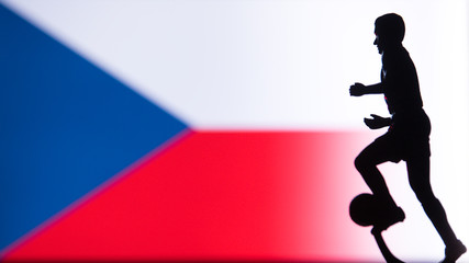 Fototapeta na wymiar Czech Republic National Flag. Football, Soccer player Silhouette