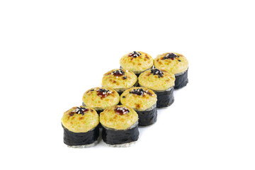 Japanese rolls on a white background isolated