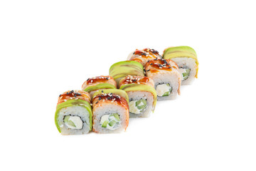 Japanese rolls on a white background isolated