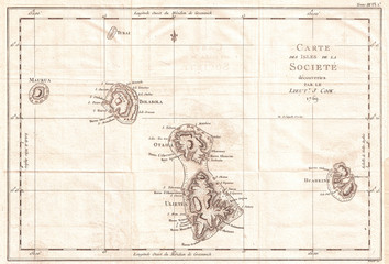 Obraz premium 1769, Cook Map of the Society Islands
