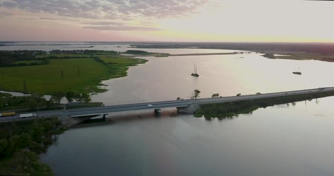 Beautiful view from the top of the river and sunset