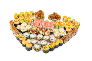 set of Japanese rolls on a white background isolated