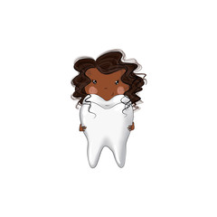 African Americanr Girl Dentist Isolated On A White Background Hand Drawn Illustration