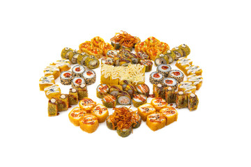 set of Japanese rolls on a white background isolated