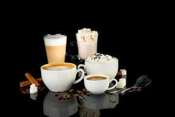 coffee drinks on a black background