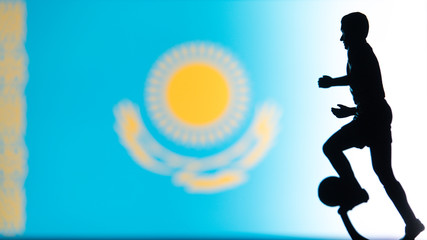 Kazakhstan National Flag. Football, Soccer player Silhouette