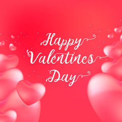 Happy Valentine's Day card with calligraphy text and red baloon hearts. Vector illustration