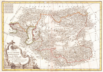 1771, Bonne Map of Central Asia, Rigobert Bonne 1727 – 1794, one of the most important cartographers of the late 18th century