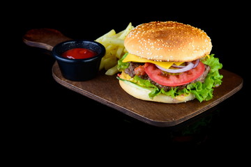 Hamburger on a black background