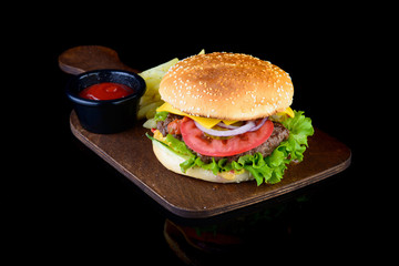 Hamburger on a black background