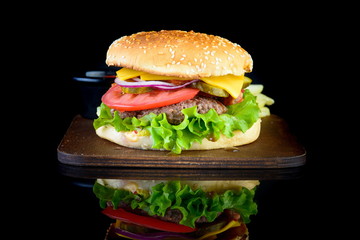 Hamburger on a black background