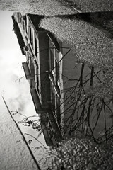  Building reflected in a puddle on the street