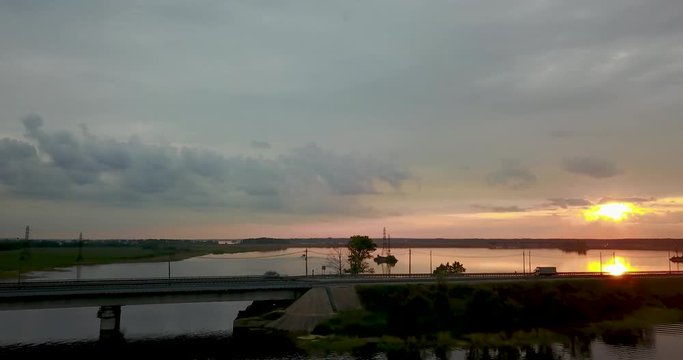 Beautiful view from the top of the river and sunset