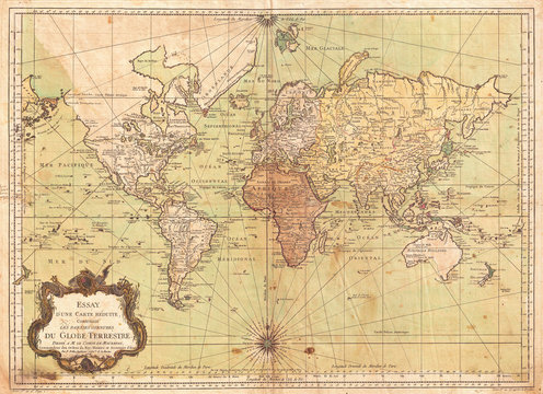 1778, Bellin Nautical Chart or Map of the World
