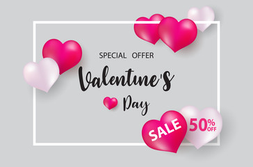 Valentine's day, banner template. red heart with lettering on background. tags poster design Vector brochure.