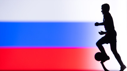 Fototapeta na wymiar Russia National Flag. Football, Soccer player Silhouette