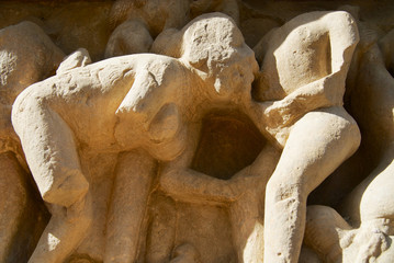 Erotic sculptures at Vishvanatha Temple at the  Western temples of Khajuraho in Madhya Pradesh,...