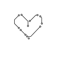 Printed circuit board black and white heart shape computer technology, vector