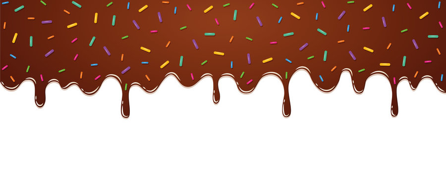 sweet melting chocolate icing with colorful sprinkles on white background vector illustration EPS10