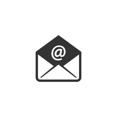 Open envelope with at sign simple vector icon. E-mail symbol glyph flat icon.