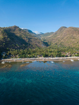 Indonesia, Bali, Amed, Aerial view of Lipah beach