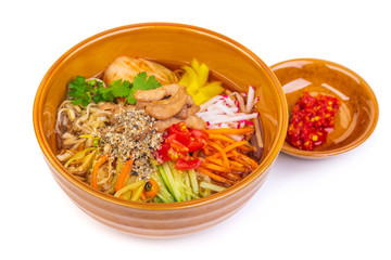 Korean kimchi soup on a white background