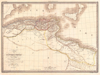 Fototapeta na wymiar 1829, Lapie Historical Map of the Barbary Coast in Ancient Roman Times