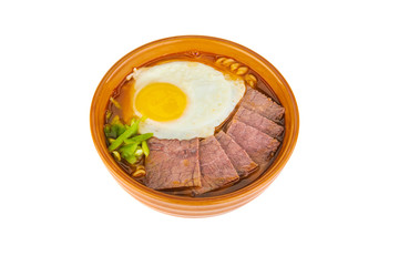 Korean soup with beef tongue on a white background