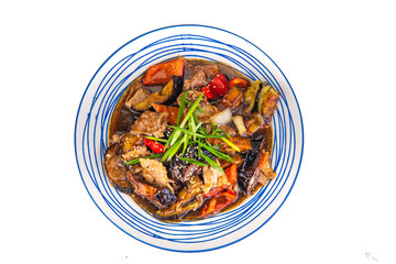 Korean dish with meat on white background