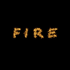  Fiery inscription fire on a black background. Unprofitable graphic inscription on a black background