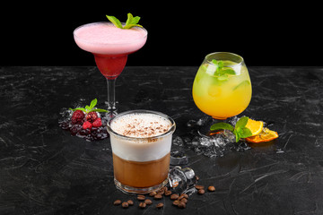 cocktails on a black background