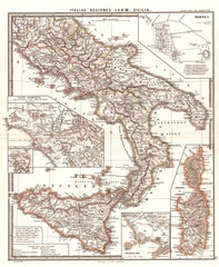 1865, Spruner Map of Southern Italy and Sicily