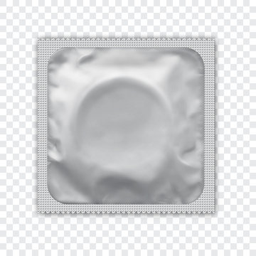 White  foil wrapped condom realistic vector packadge mock up. Realistic foil package for condom. White background.