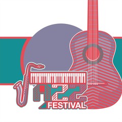 Vector poster for a live music festival with a microphone, acoustic guitar and inscription in retro style. Template for flyers, banners, invitations, brochures and covers