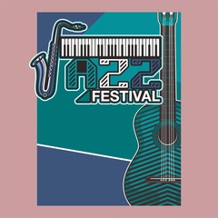 Vector poster for a live music festival with a microphone, acoustic guitar and inscription in retro style. Template for flyers, banners, invitations, brochures and covers